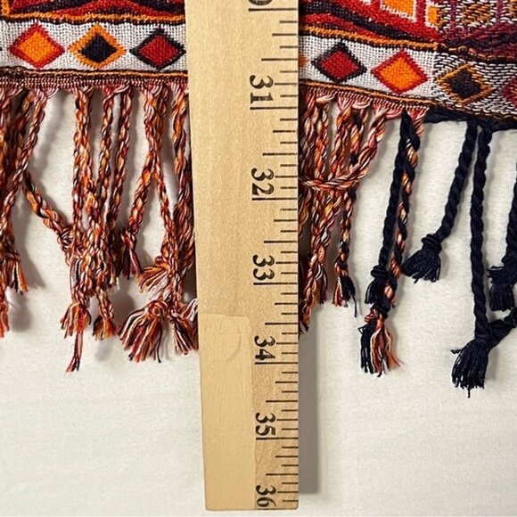 TIME FOR ME Aztec Print Cardigan with Fring Blue/Red Oversized Boho Size S/M - Picture 9 of 10